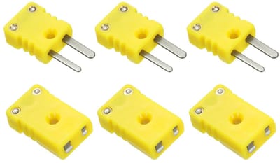 Mini K-type thermokoppel kabelplug adapter voor thermoelement sensorprobes - Hoge temperatuur tot 220°C - Set van 3, Geel