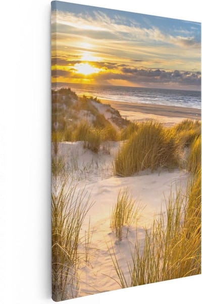 Artaza Canvas Schilderij Duinen - 20x30 cm - Klein - Wanddecoratie Zeezicht - Muurdecoratie Zonsondergang - Schilderijen Op Canvas