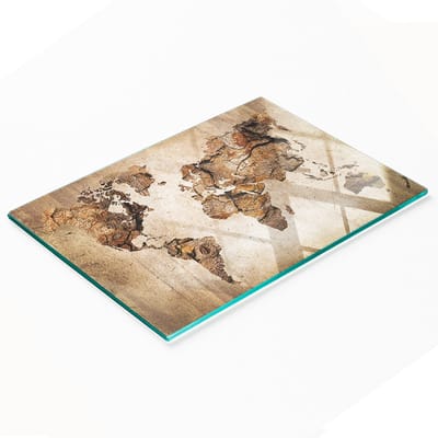 Decoratieve glazen snackplank met houten wereldkaart 80x52 cm