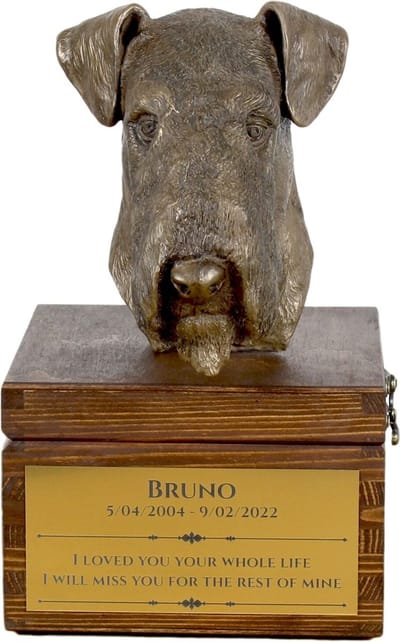 Urn voor hondenas met beeldje - Airedale en Bingley Terrier
