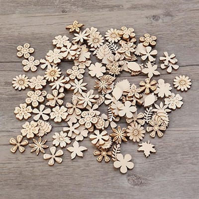 100 Stuks Mix Houten Stukjes Creatieve Bloem Bladeren Uitsnijdingen Schijfjes Voor Diy Houten Kunst Decoratie Huis Feest Doodle Scrapbooking white