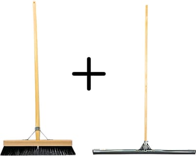 Synx Tools Paardenhaar 40cm + Vloertrekker 75cm met Steel 150cm - Kamerveger – Vloerreiniger – Moppen – Zachte binnenbezem met steel 160cm