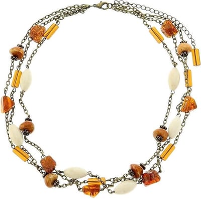 Behave - Ketting - Antiek Goudkleur - Meerdere Lagen - Bruine Kralen - 46 cm