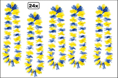 24x Hawaikrans blauw/geel - bloemenkrans - Tropical party WK Voetbal thema feest hawaii slinger