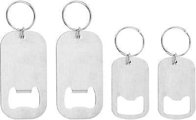 Dailygoods- Flesopener Sleutelhanger Set - 4 Stuks - Roestvrij Staal - Platte Flesopener - Draagbaar - 2 Maten (3cm x 5cm / 3.8cm x 7cm)