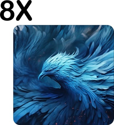 Luxe Placemat - Blauwe Misterieuze Vogel - Set van 8 Placemats - 50x50 cm - 2 mm dik Vinyl - Anti Slip - Afneembaar