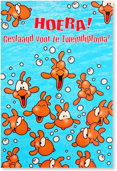 Gefeliciteerd met je Zwemdiploma - Geslaagd Zwemdiploma wenskaart - 12 x 17 cm - gevouwen kaart Inclusief envelop