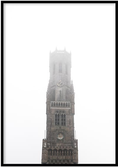 Poster Belfort van Brugge - 30x40cm met Fotolijst – monument Poster – Ingelijst