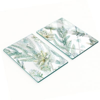 Decoratieve glazen snij- en serveerplanken met bloemen- en bladerenmotief, 2x40x52 cm