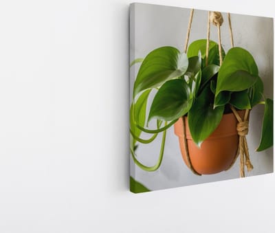 Saammp Canvas Schilderij - Planten aan touw - Bloemen - Abstract - 20x20 - Foto op canvas - Wanddecoratie - Muurdecoratie Woonkamer - Kantoor Decoratie
