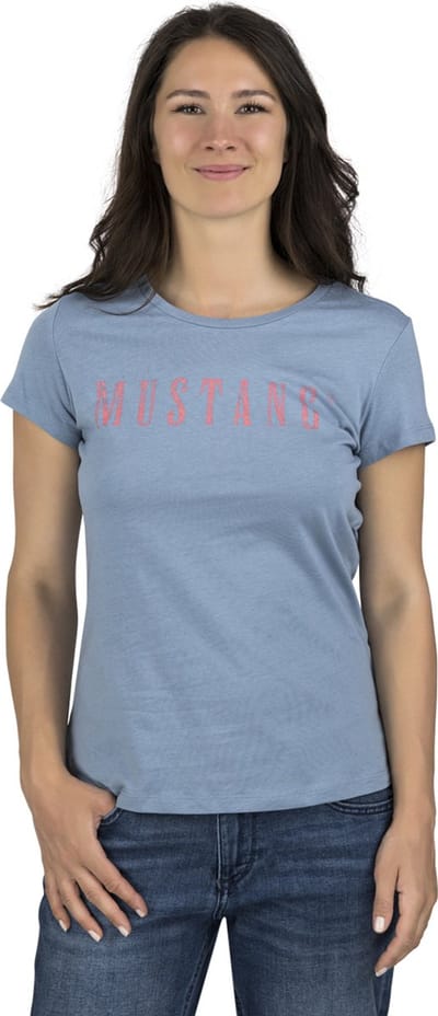 Mustang Dames T-Shirt Alexia C Logo slim fit Blauw S Ronde Hals Volwassenen Basic T-shirt met korte mouwen en ronde hals gemaakt van 100% katoen