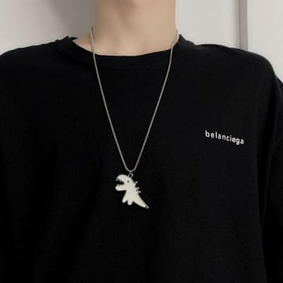 Collier Couple Dinosaure Mignon Amoureux Pendentifs Assortis Amis Chaîne de Cou en Acier Inoxydable Hiphop Punk Collier pour Hommes Femmes Bijoux gray