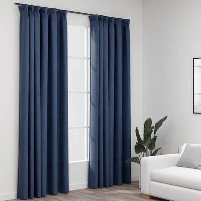 vidaXL - Gordijnen - linnen-look - verduisterend - haken - 2 - st - 140x245 - cm - blauw