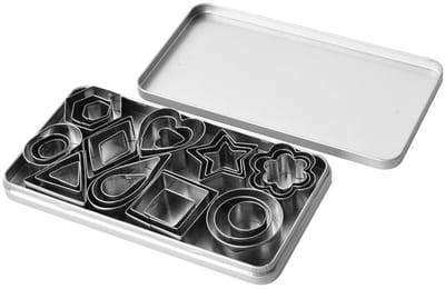 Mallen - Mini koekjesvormen (met doos), set geometrische koekjesvormen van roestvrij staal, 30 stuks