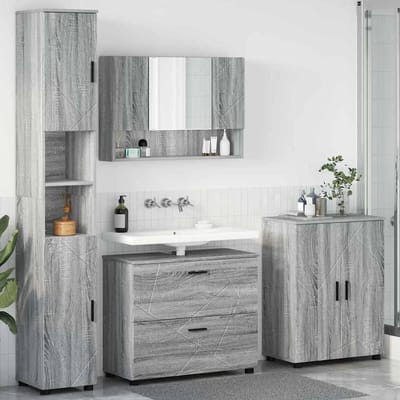 vidaXL - Badkamermeubel - Set - met - lade - met - plank - 4 - pcs - Grijs - Sonoma
