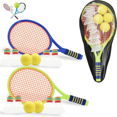 Badminton en Tennis Set voor Gezinsactiviteiten - Racket, Multi-Ballen en Opbergtas, Geschikt voor Kinderen en Ouderen, Ideaal voor Binnen en Strandspellen