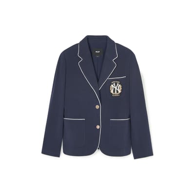 MLB SS24 Logo New York Yankees Poche Blazer Long Manches Longues Simple Boutonnage Femme Bleu Marine 3FJKV0141-50NYD XS black