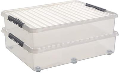 Sunware opslagbox - 2x stuks - met deksel - kunststof - 60 liter - 80 x 50 x 20 cm - opslagdoos
