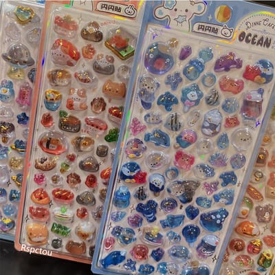 4 Stuks 3D Esthetische Leuke Reliëf Stickers Kawaii Cartoon Decoratie Sticker Waterdicht Diy Gitaar Koffer Laptop Bubbel Decals Speelgoed gray