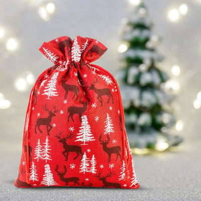 Kerst zakjes Jute - 26 x 35 cm - 1 stuk - Kerstboom met Rendier - 100% Naturel - Kerstverpakking Kerstdecoratie Kerstversiering