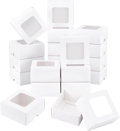 Dailygoods- Geschenkdoos 20 Stuks - Kraftpapier Doos met Helder Venster - Vierkant 8x8x4cm - Bruiloft/Cadeauverpakking - Duurzaam Materiaal - Ideaal voor Geschenken - Cadeaudoos