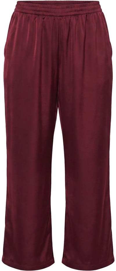MIAMODA - Dames - Satijnen broek wijde pijpen elastische tailleband - Wijnrood - Maat 42