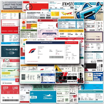 Vakantie Sticker Set met Boarding Pass, Vliegtickets, Entreekaartjes etc. - 52 Stickers voor Laptop, Koffer, Visionboard, Reisjournal etc.