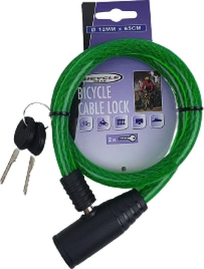 Fiets kabelslot - Groen / Zwart - Kunststof / Metaal - 12 mm x h 65 cm - Slot - Fietsslot - Fietsen - Bike