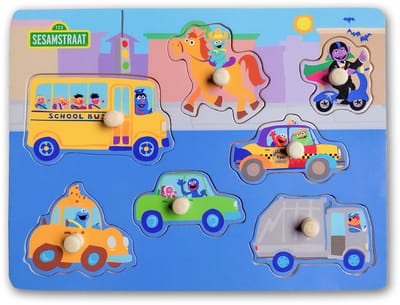 Sesamstraat - Houten Legpuzzel 7 Stukjes – Voertuigen - Kinderpuzzel voor Peuters en Kleuters – Educatief Speelgoed – Vanaf 1 Jaar