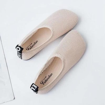 Chaussures d'été en maille respirante à enfiler pour femmes, chaussures simples, confortables, décontractées, assorties avec tout 35 beige