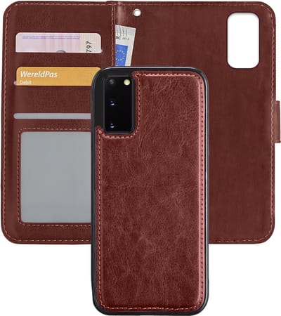 Hoes - 2 in 1 - Geschikt voor Samsung Galaxy S20 - Met Uitneembare Hard Cover - Bookcase - Wallet Case - Met Pasjeshouder - Book Case - Uitneembaar - Pashouder - Kunstleer - Bruin