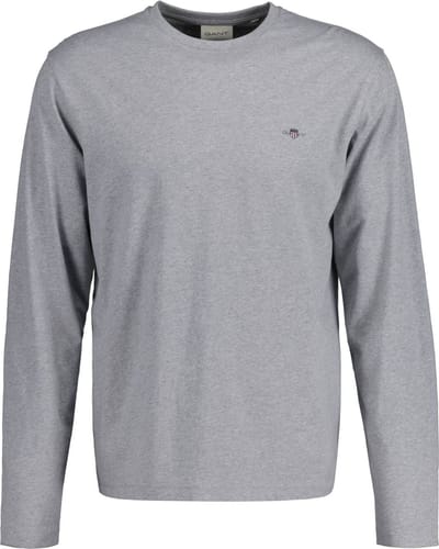 Gant T-Shirt Subtle Logo Embroidery Long Sleeve Round Neck Grijs Melange / male