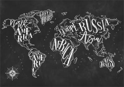 Fotobehangkoning - Behang - Vliesbehang - Fotobehang Vintage Wereldkaart - Continenten - Retro Continents (Black) - 150 x 105 cm