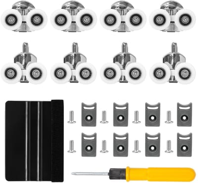 Cosensi- Douchedeurrollen 25 mm Dubbel Wiel - 8 Stuks - Aluminiumlegering - Glazen Douchedeur - Vervangingswielen - Antibots Blok - Douchewielen