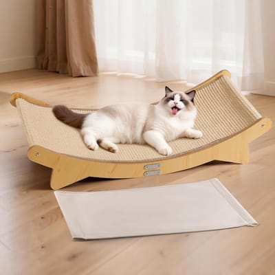 Grote Krabbed voor Huiskatten met Sisal Krabmat en Zacht, Wasbaar Kussen - Houten Kattenmeubel voor Ontspanning, Slapen en Krabben