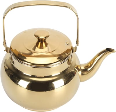 Kookplaat Theeketel - Roestvrijstalen Pot - Thee Zetten - Met Zetgroep - 22 x 19 x 15 cm - Goudkleurig