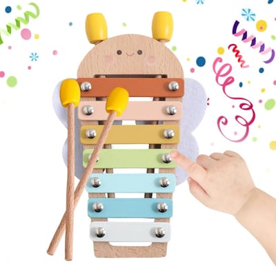 Kinderxylofoon Houten Speelgoed - Muziekinstrument Baby - Vroege Ontwikkeling - Geronde Veilige Randen - 20 x 15 x 5 cm