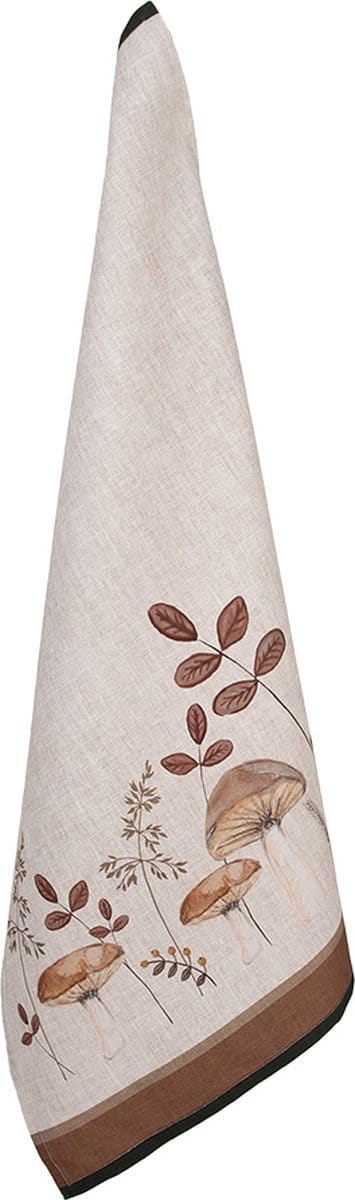 Clayre & Eef Theedoek Overig 50x70 cm Beige Katoen Paddenstoelen Herfst decoratie