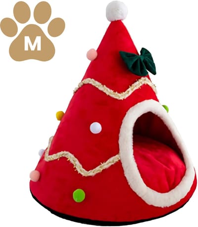 Cats&Co® Katten kerstboom Mand M Rood - Ø45 x 55 cm - Kattenmand - Kattenhuis - Kerstcadeau - Katten - Cats&Co® Kersthuisje voor kleine huisdieren rood Maat M