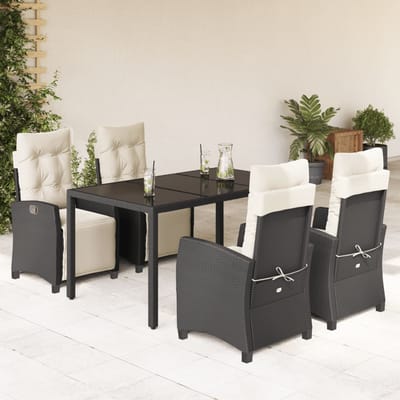 vidaXL - 5-delige - Tuinset - met - kussens - poly - rattan - zwart