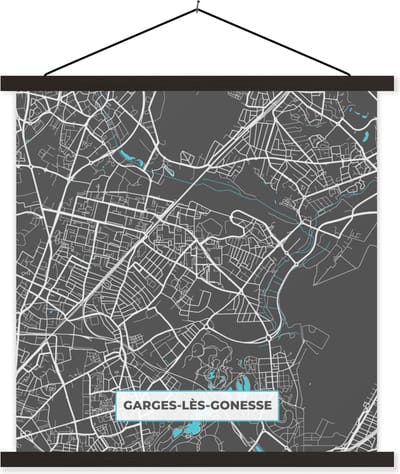 Posterhanger incl. Poster 60x60 cm - Schoolplaat - Garges-lès-Connesse - Frankrijk - Plattegrond - Kaart - Stadskaart - Textielposter - Zwarte latten - Stadskaart