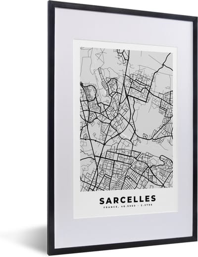 Fotolijst incl. Poster - Plattegrond - Sarcelles - Stadskaart - Kaart - Frankrijk - 40x60 cm - Posterlijst