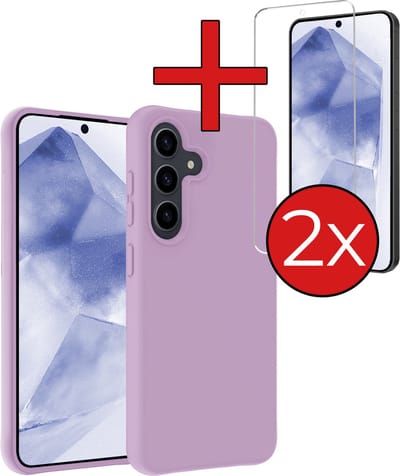 Hoesje - Met 2x Screenprotector - Geschikt voor Samsung Galaxy A55 - Sterk & Shockproof - Telefoon Hoes - Back Cover - Siliconen Case - Telefoonhoes - Lila