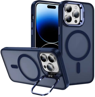 Hoesje Geschikt voor Apple iPhone 14 Pro - Compatibel met MagSafe & Qi2 - Back Cover met Standaard - Camera Kickstand - Blauw