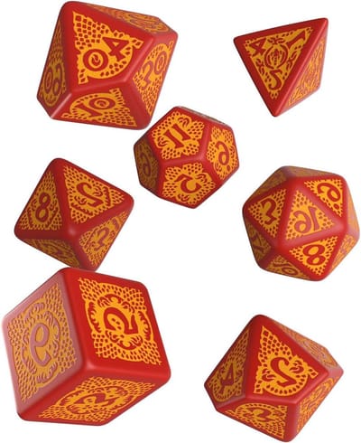 Dobbelstenen Set - RPG Dobbelstenen - Tabletop Gaming - Draken Schedel Ontwerp - 7 Stuks - Rood Oranje