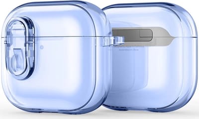 Dux Ducis PECL Hoesje Geschikt voor AirPods 4 met Aluminum Haak Transparant Blauw