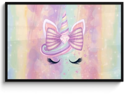Poster in lijst - Fotolijst 120x80 cm - Posters - Eenhoorn - Glitters - Regenboog - Pastel - Posterlijst zwart - Decoratie - Wanddecoratie woonkamer - Muurdecoratie slaapkamer