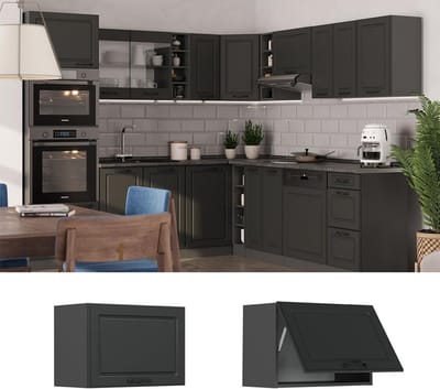 Keuken Hangkast Antraciet Landhuis Stijl 60 cm - Wandkast voor Keukengerei en Servies
