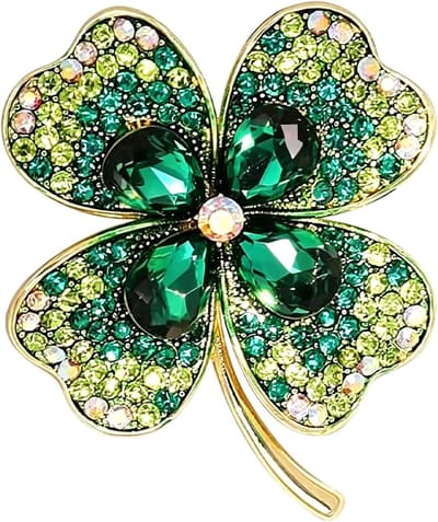 Klavertje vier broche - Groene pin - Feestelijke outfit - Glanzende strass - 48 cm - Groen