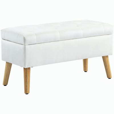 Opbergbank 102 x 35 x 43 cm - Gestoffeerde Zitbank Met Deksel - Rubberhout - Fluweel - Wit